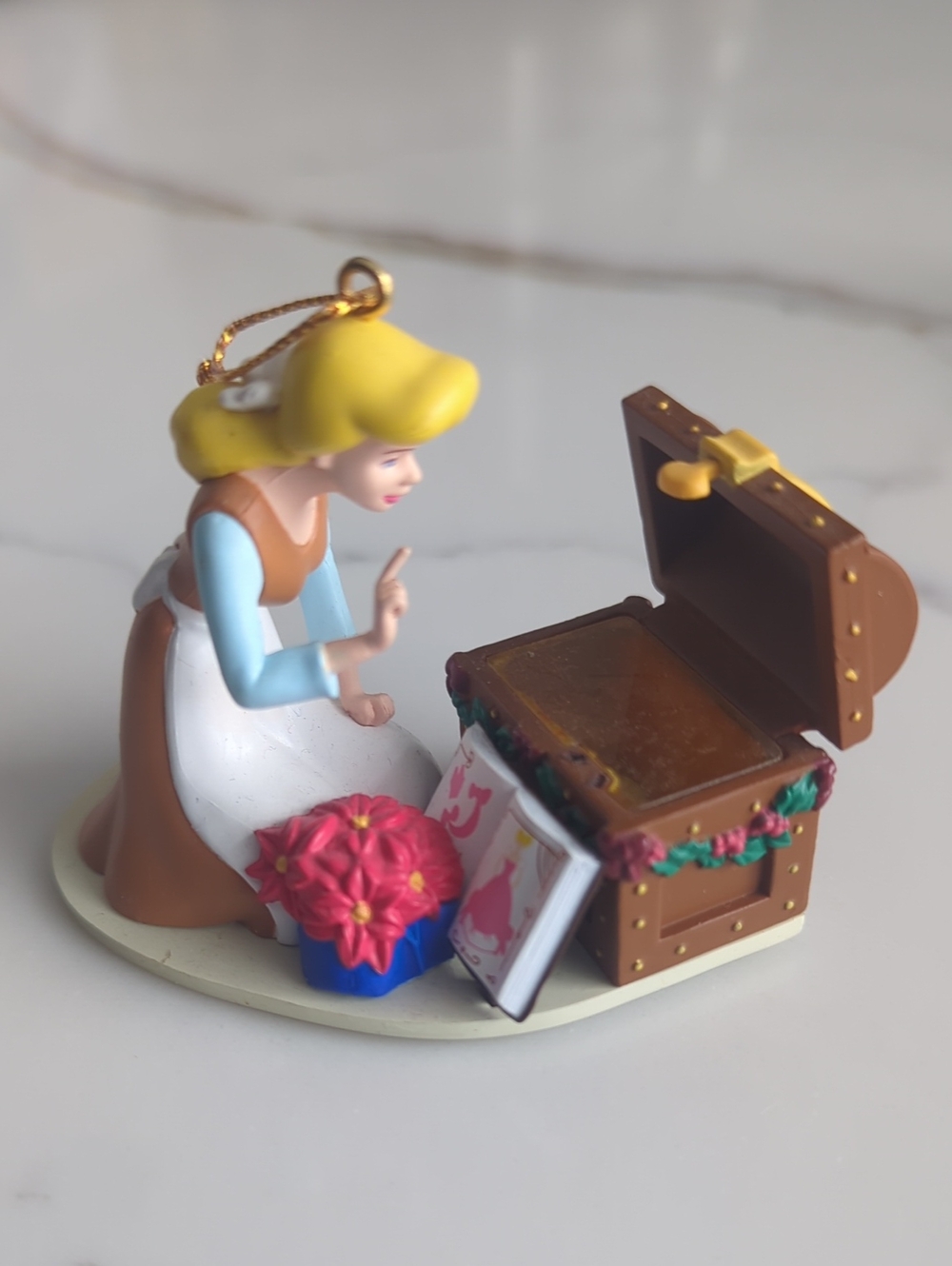 Disney Cinderella & Jaq Sewing Book Trunk Light Up Christmas Tree Ornament 1990s